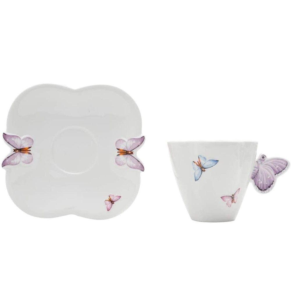 Xícara De Café Em Porcelana Com Pires Borboletas 100ml Wolff - 2