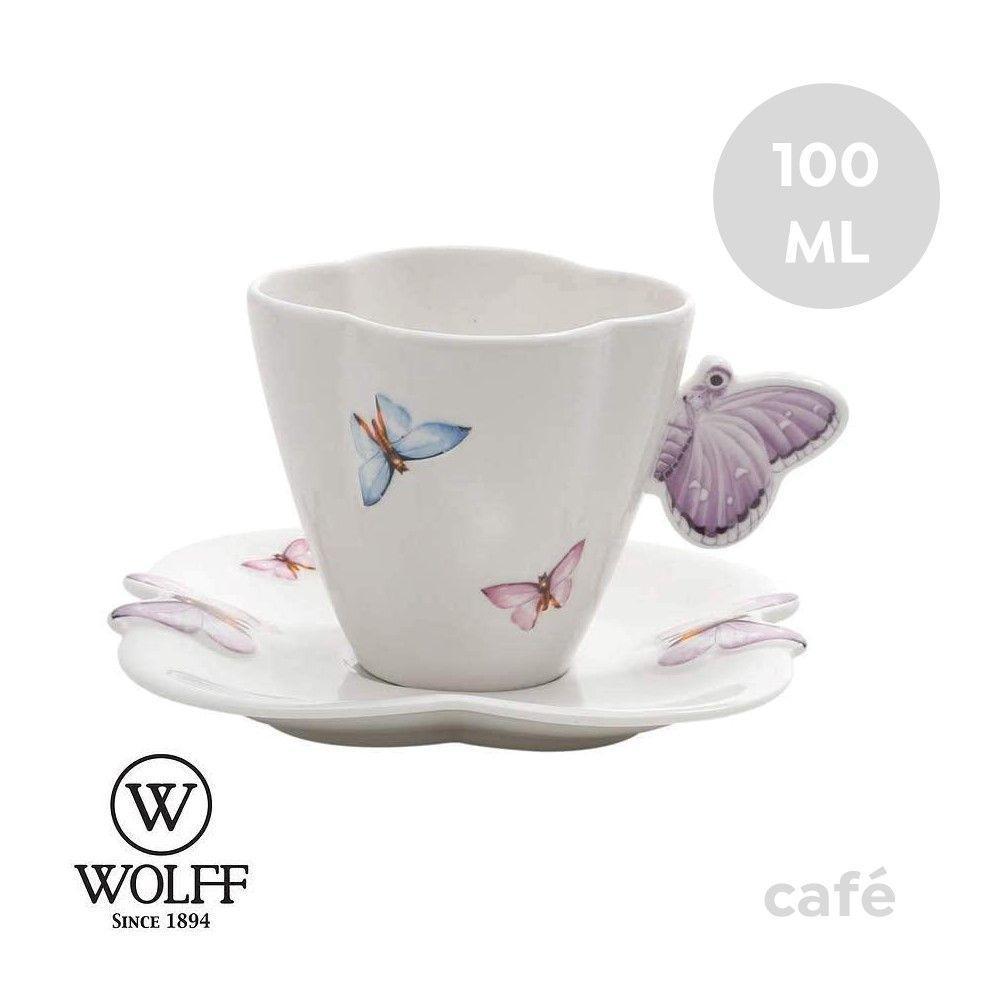 Xícara De Café Em Porcelana Com Pires Borboletas 100ml Wolff - 4