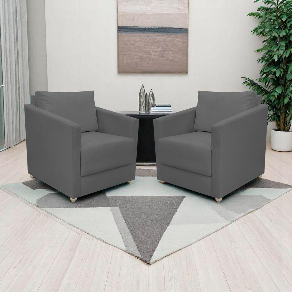 Kit 2 Poltronas Decorativa Para Sala Recepção Manicure Consultório Celine Suede - 2