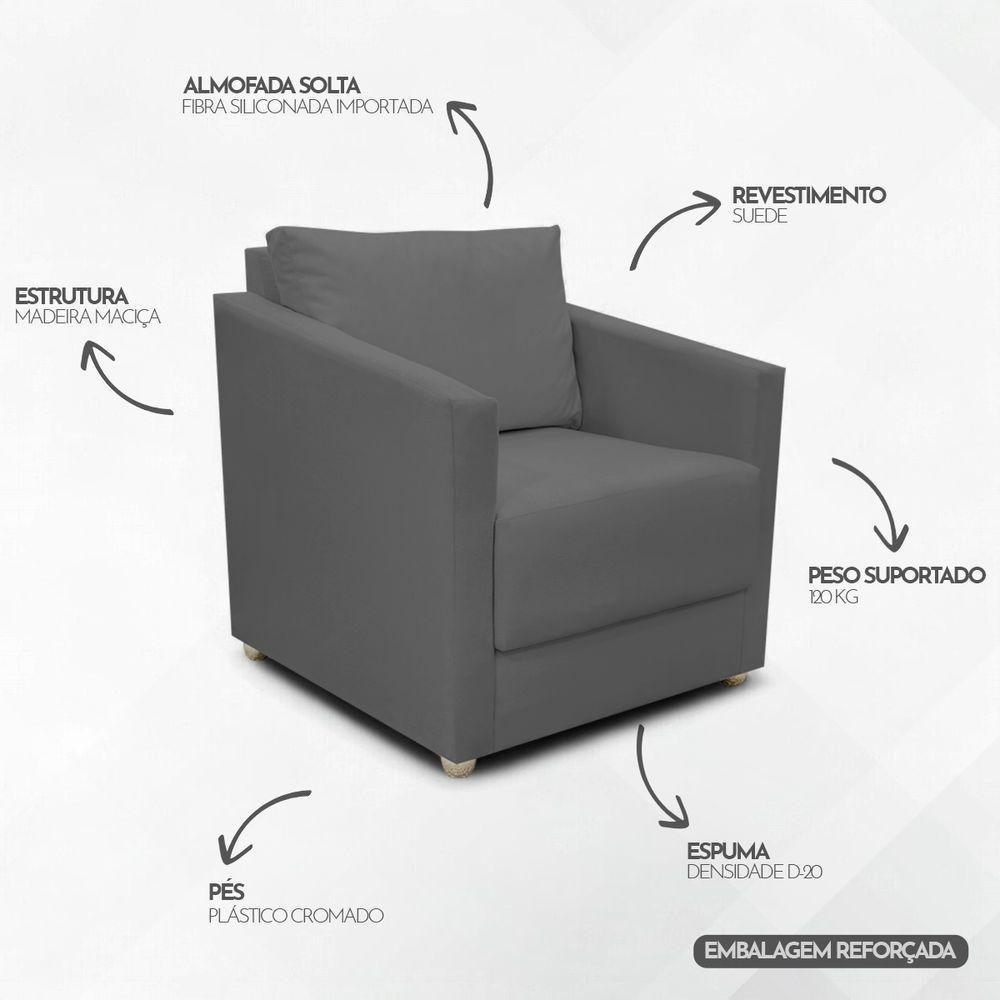 Kit 2 Poltronas Decorativa Para Sala Recepção Manicure Consultório Celine Suede - 3