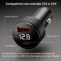 Cabo Carregador Veicular 3 Em 1 – Adaptador Usb-c Pd + Qc 3.0 Com Display Digital - Cabo De 3 Metros - 2