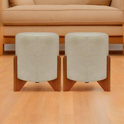Kit 2 Puffs Decorativo Redondo Confortável Para Sala Quarto Penteadeira Eloah Suede
