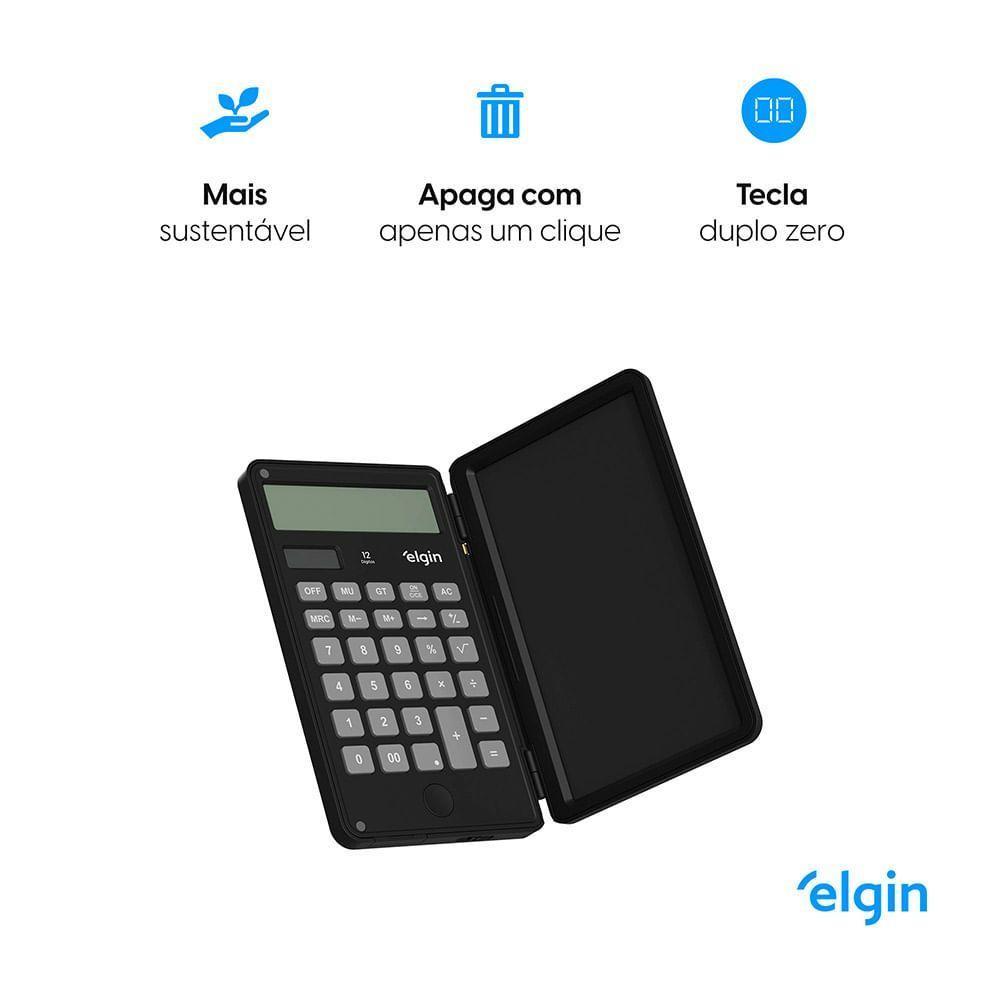 Calculadora Com Tela Para Anotação Preta - 12 Dígitos Duplo Zero Funções Avançadas - 6