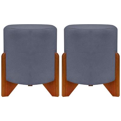 Kit 2 Puffs Decorativo Redondo Confortável Para Sala Quarto Penteadeira Eloah Suede