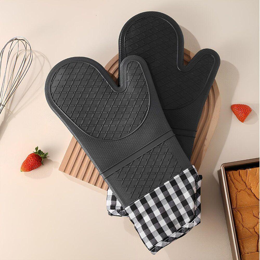 Luvas Térmicas De Silicone Xadrez - Proteção E Conforto Para Cozinha Cinza - 4