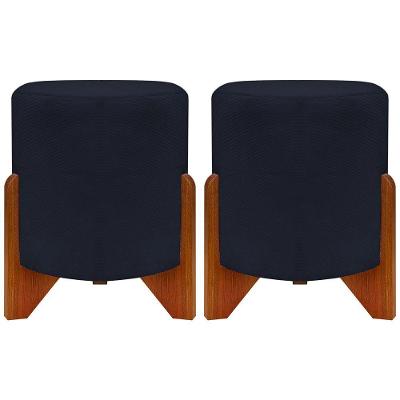 Kit 2 Puffs Decorativo Redondo Confortável Para Sala Quarto Penteadeira Eloah Suede