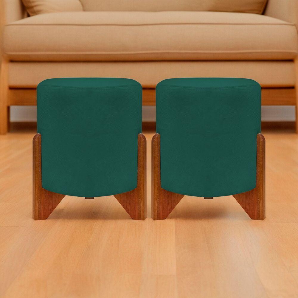 Kit 2 Puffs Decorativo Redondo Confortável Para Sala Quarto Penteadeira Eloah Suede - 2