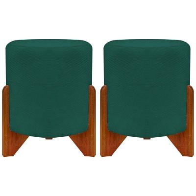 Kit 2 Puffs Decorativo Redondo Confortável Para Sala Quarto Penteadeira Eloah Suede