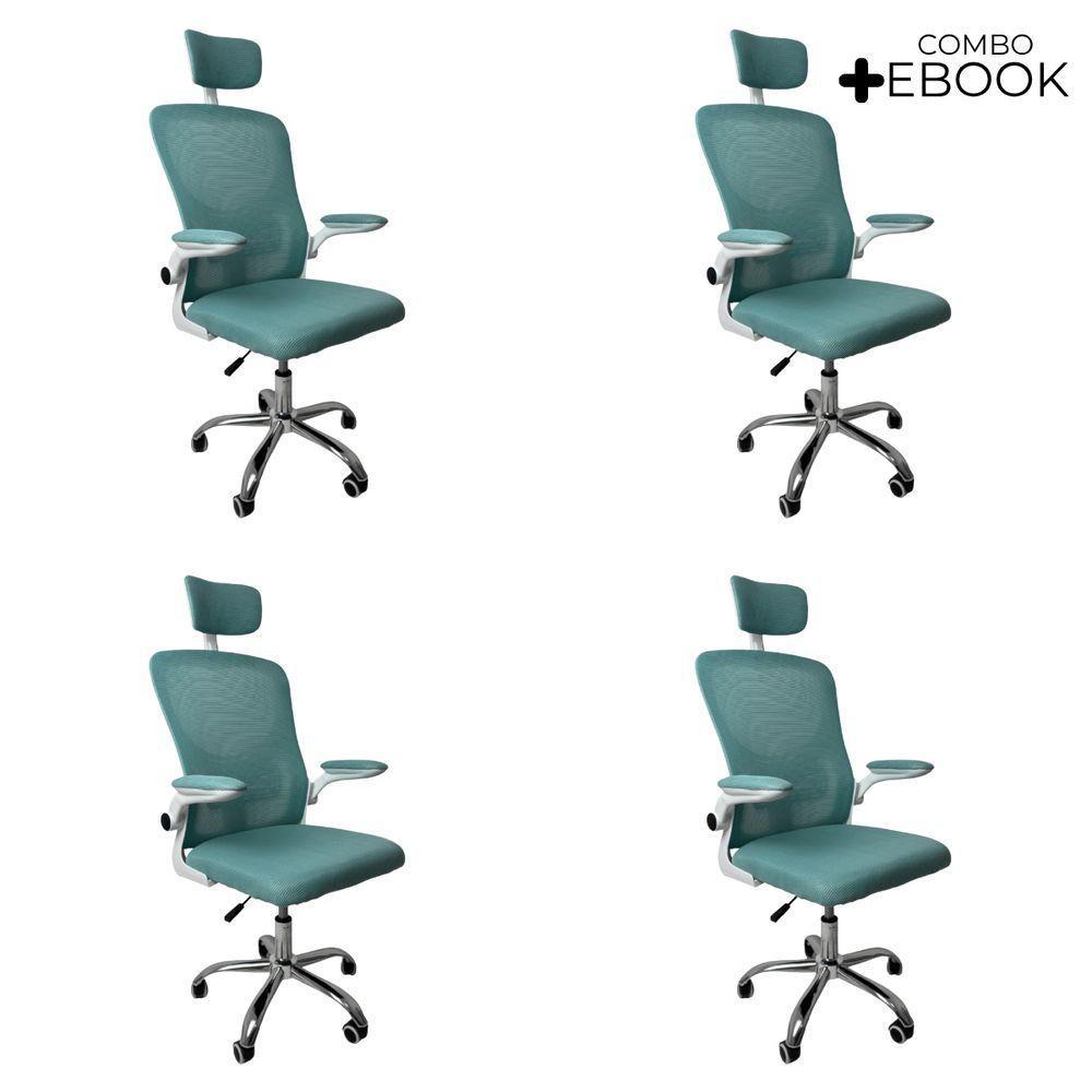 Cadeira De Escritório Diretor Oficial Vegas Com Apoio + Ebook Verde E Branco 4 - 1