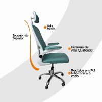 Cadeira De Escritório Diretor Oficial Vegas Com Apoio + Ebook Verde E Branco 4