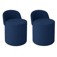 Kit 2 Puff Encosto Suede Redondo Sala Banco Orgânico Quarto Cor:azul Marinho - 2