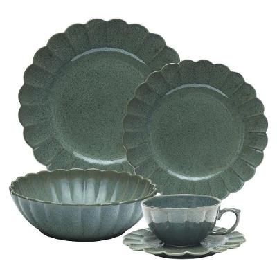 Aparelho de Jantar Flora Hortência 20 Peças Porcelana Estampa Floral Verde Oxford