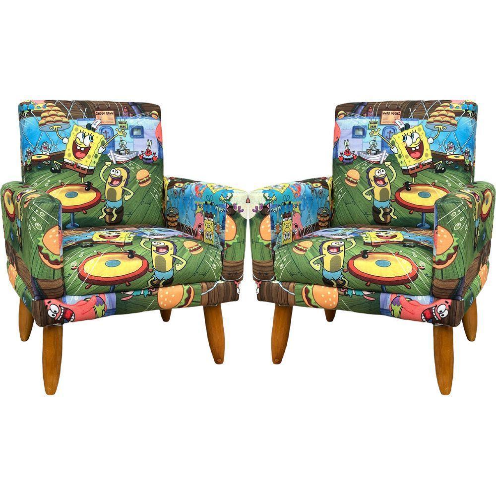 Kit 2 Poltronas Decorativa Infantil Confortável Para Quarto Suede Com Estampa Pés Castanhos - 1