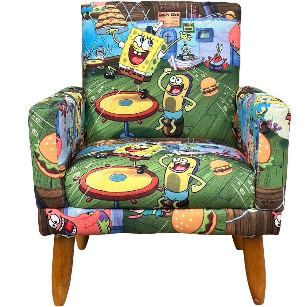 Kit 2 Poltronas Decorativa Infantil Confortável Para Quarto Suede Com Estampa Pés Castanhos - 2