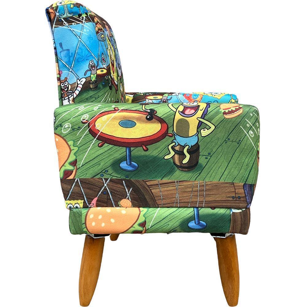 Kit 2 Poltronas Decorativa Infantil Confortável Para Quarto Suede Com Estampa Pés Castanhos - 3