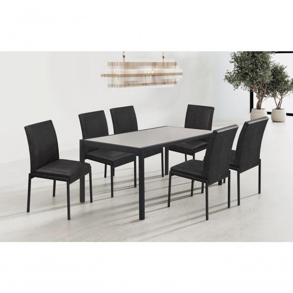 Conjunto Mesa Atenas 160cm 6 Cadeiras Premium Gol Decor Champagne-preto-preto-preto - 3