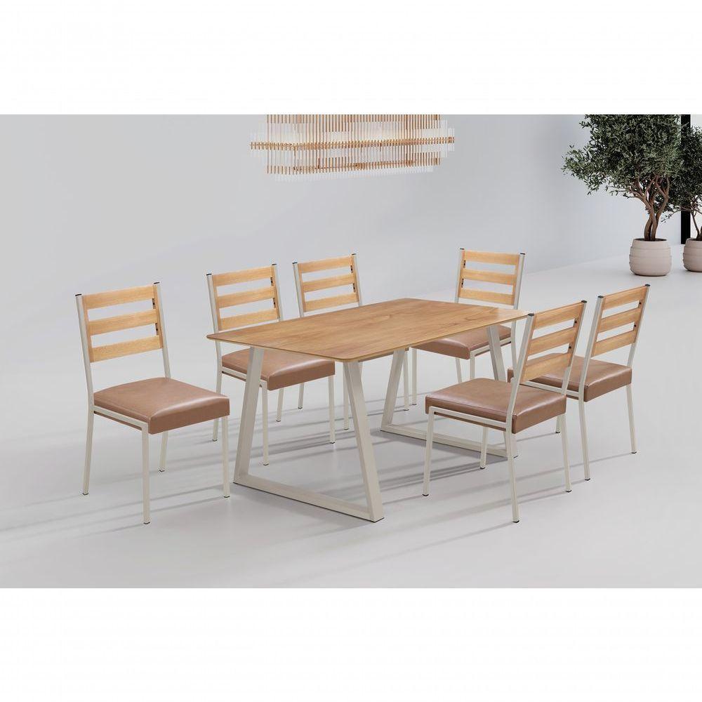 Conjunto Mesa Tóquio 160cm 6 Cadeiras Londres Gol Decor Cinamomo-champagne-marrom-champagne - 2