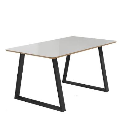 Conjunto Mesa Tóquio Tampo Vidro 160cm 6 Cadeiras Lisboa Gol Decor Vidro Off White-preto-tecido Bege-preto