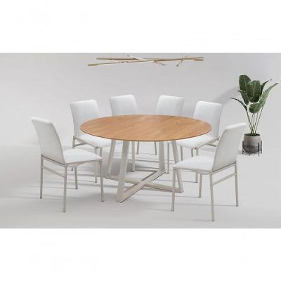 Conjunto Mesa Oliva 150cm 6 Cadeiras Premium Gol Decor Cinamomo-branco-courino Off-branco