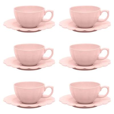 Conjunto De Xícara De Chá Com Pires 06 Peças Flora Dália Oxford