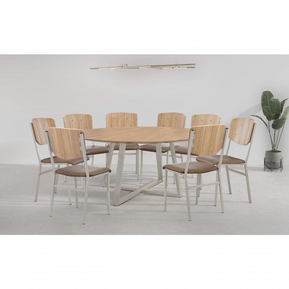 Conjunto Mesa Oliva 150cm 8 Cadeiras Confort Laminado Gol Decor Cinamomo-champagne-marrom-champagne - 3