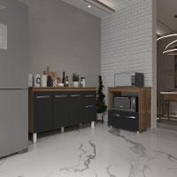 Armário Gabinete Camila 138 Cm Com Tampo Tampão E Balcão Amanda Para Forno E Microondas Savana Com Preto - 2