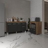 Armário Gabinete Camila 138 Cm Com Tampo Tampão E Balcão Amanda Para Forno E Microondas Savana Com Preto - 3