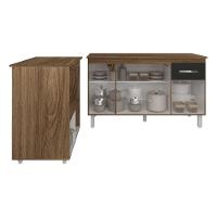 Armário Gabinete Camila 138 Cm Com Tampo Tampão E Balcão Amanda Para Forno E Microondas Savana Com Preto