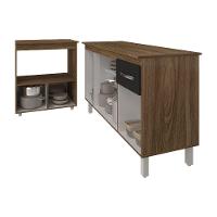 Armário Gabinete Camila 138 Cm Com Tampo Tampão E Balcão Amanda Para Forno E Microondas Savana Com Preto - 5