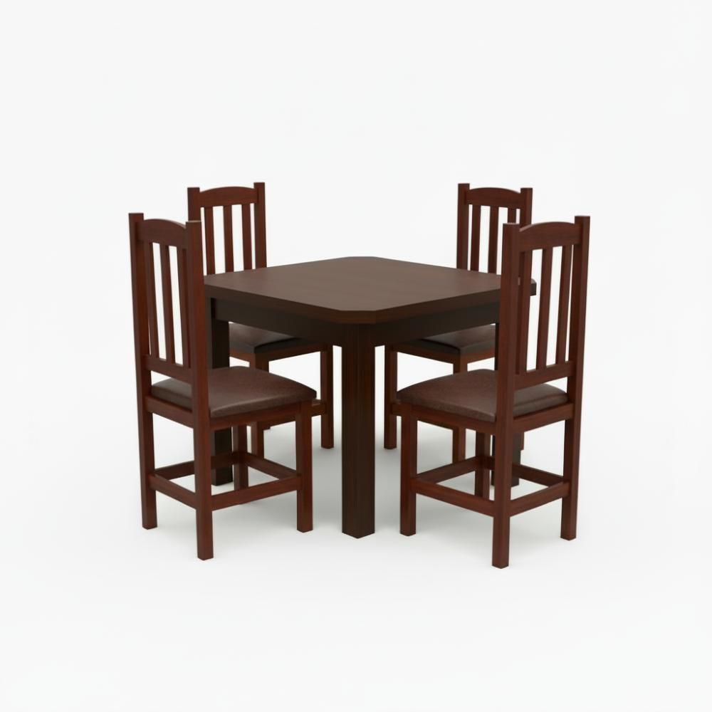 Kit Mesa E 4 Cadeiras Com Estofado Marrom 88cm Madeira Maciça Castanho Com Estofado Marrom - 2