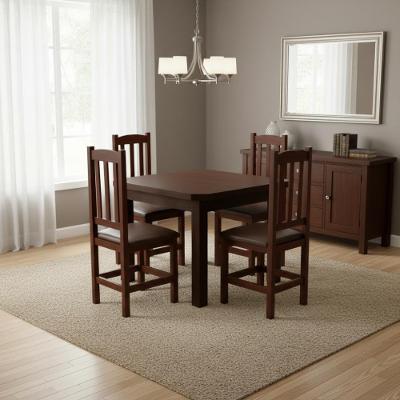 Kit Mesa E 4 Cadeiras Com Estofado Marrom 88cm Madeira Maciça Castanho Com Estofado Marrom