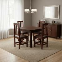 Kit Mesa E 4 Cadeiras Com Estofado Marrom 88cm Madeira Maciça Castanho Com Estofado Marrom - 1