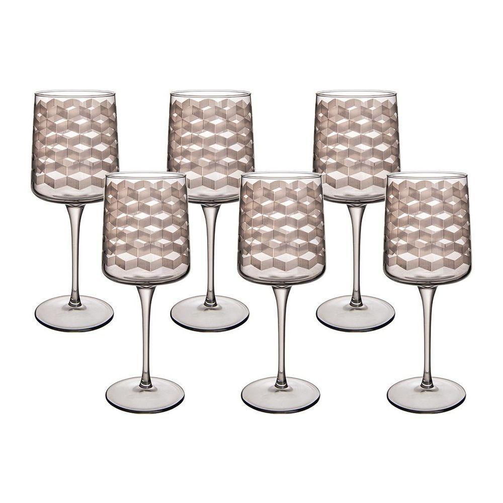 Jogo De Taças Copa E Cia 6 Peças Geo 320ml Em Vidro Fumê - 1