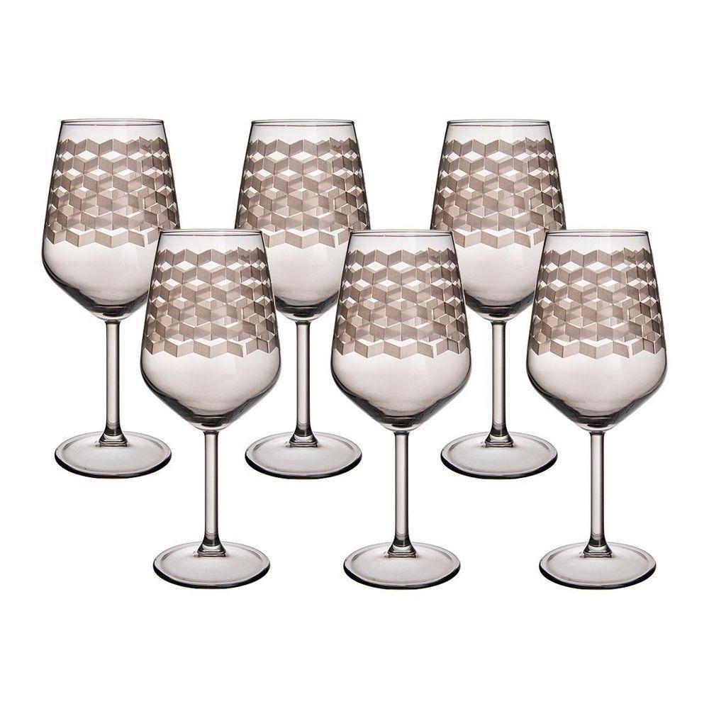 Jogo De Taças Copa E Cia 6 Peças Geo 490ml Em Vidro Fumê - 1