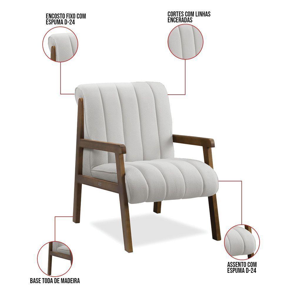 Poltrona Decorativa Sala Base De Madeira Kit 2 Daline Bouclê E03 - D'rossi Cor Cinza Claro - 3