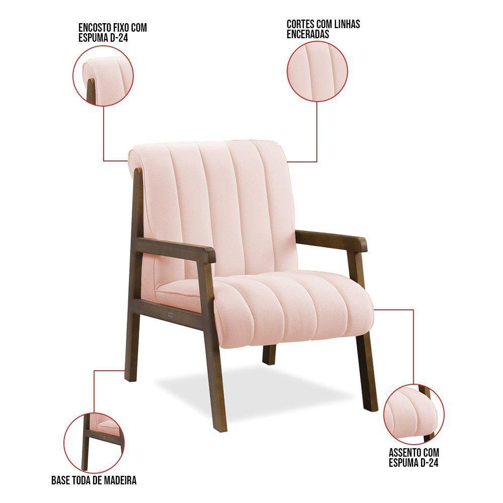 Poltrona Decorativa Sala Base De Madeira Kit 2 Daline Bouclê E03 - D'rossi Cor Rose - 4
