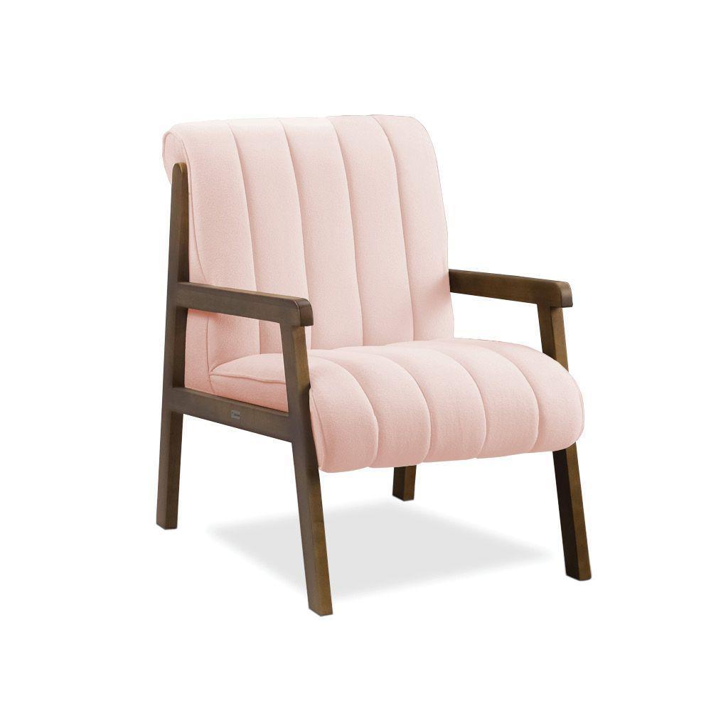 Poltrona Decorativa Sala Base De Madeira Kit 2 Daline Bouclê E03 - D'rossi Cor Rose - 7