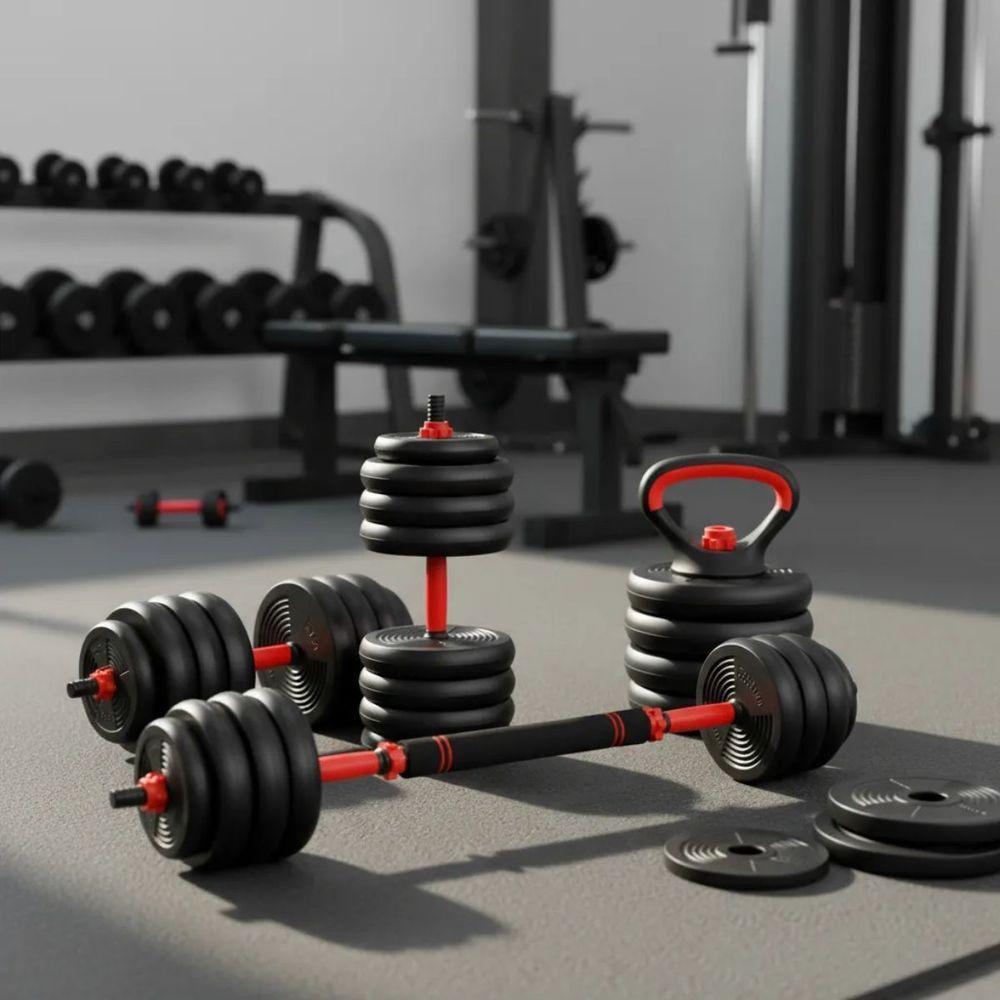 Kit Halter 6 Em 1 Ajustável Até 30kg Com Kettlebell Barra E Flexão Multifunção - 2