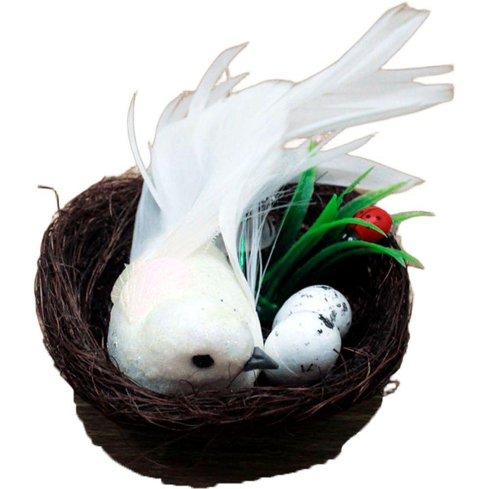 Enfeite Decorativo Pássaro Branco Ninho Ovos 5x15cm - 3