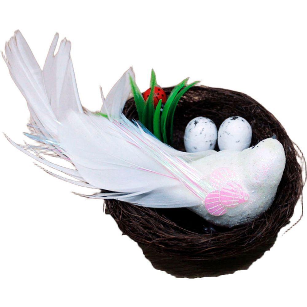 Enfeite Decorativo Pássaro Branco Ninho Ovos 5x15cm - 4