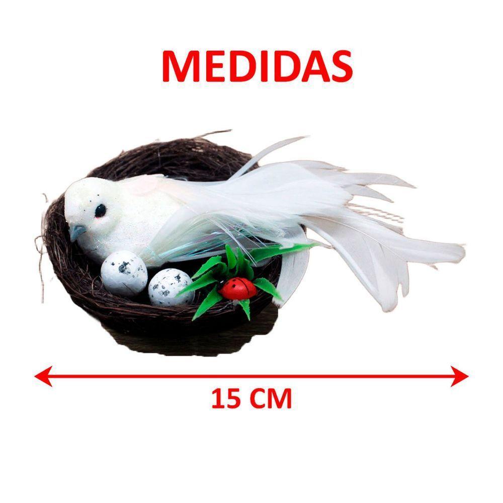 Enfeite Decorativo Pássaro Branco Ninho Ovos 5x15cm - 5