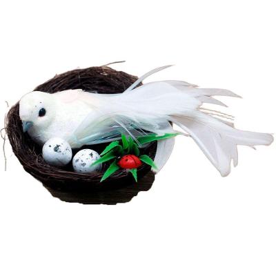 Enfeite Decorativo Pássaro Branco Ninho Ovos 5x15cm