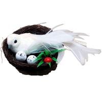 Enfeite Decorativo Pássaro Branco Ninho Ovos 5x15cm - 1