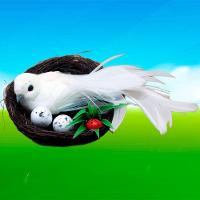 Enfeite Decorativo Pássaro Branco Ninho Ovos 5x15cm - 2