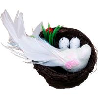 Enfeite Decorativo Pássaro Branco Ninho Ovos 5x15cm