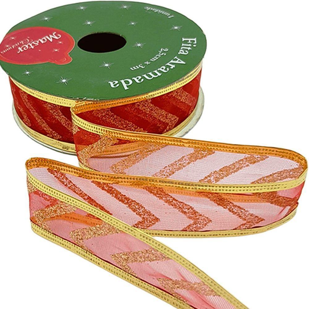 Rolos Fitas Aramada Enfeite Natal Gliter 2,5cm 3m Kit 6pçs - 2