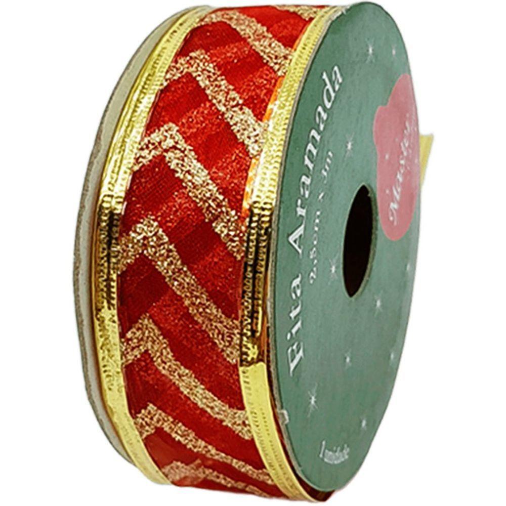 Rolos Fitas Aramada Enfeite Natal Gliter 2,5cm 3m Kit 6pçs - 4