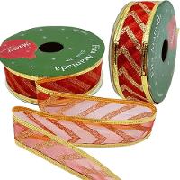 Rolos Fitas Aramada Enfeite Natal Gliter 2,5cm 3m Kit 6pçs - 1