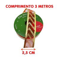 Rolos Fitas Aramada Enfeite Natal Gliter 2,5cm 3m Kit 6pçs - 5