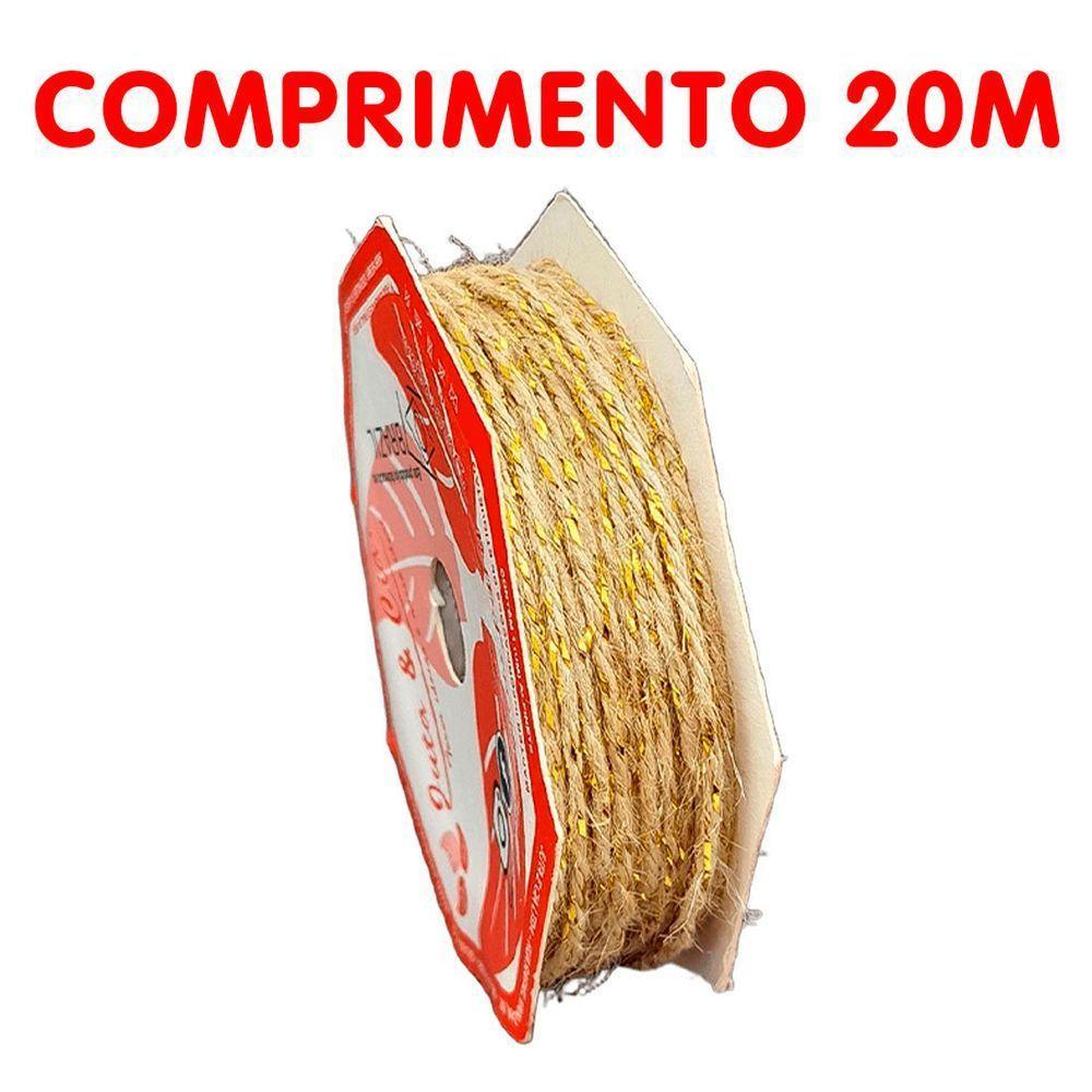 Rolos Fio Juta Decoração Natal Cordão Dourado 20m Kit 4pçs - 4
